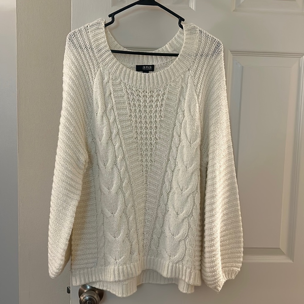 a.n.a. knit sweater with billowy sleeves. Color off white/cream. Size large.